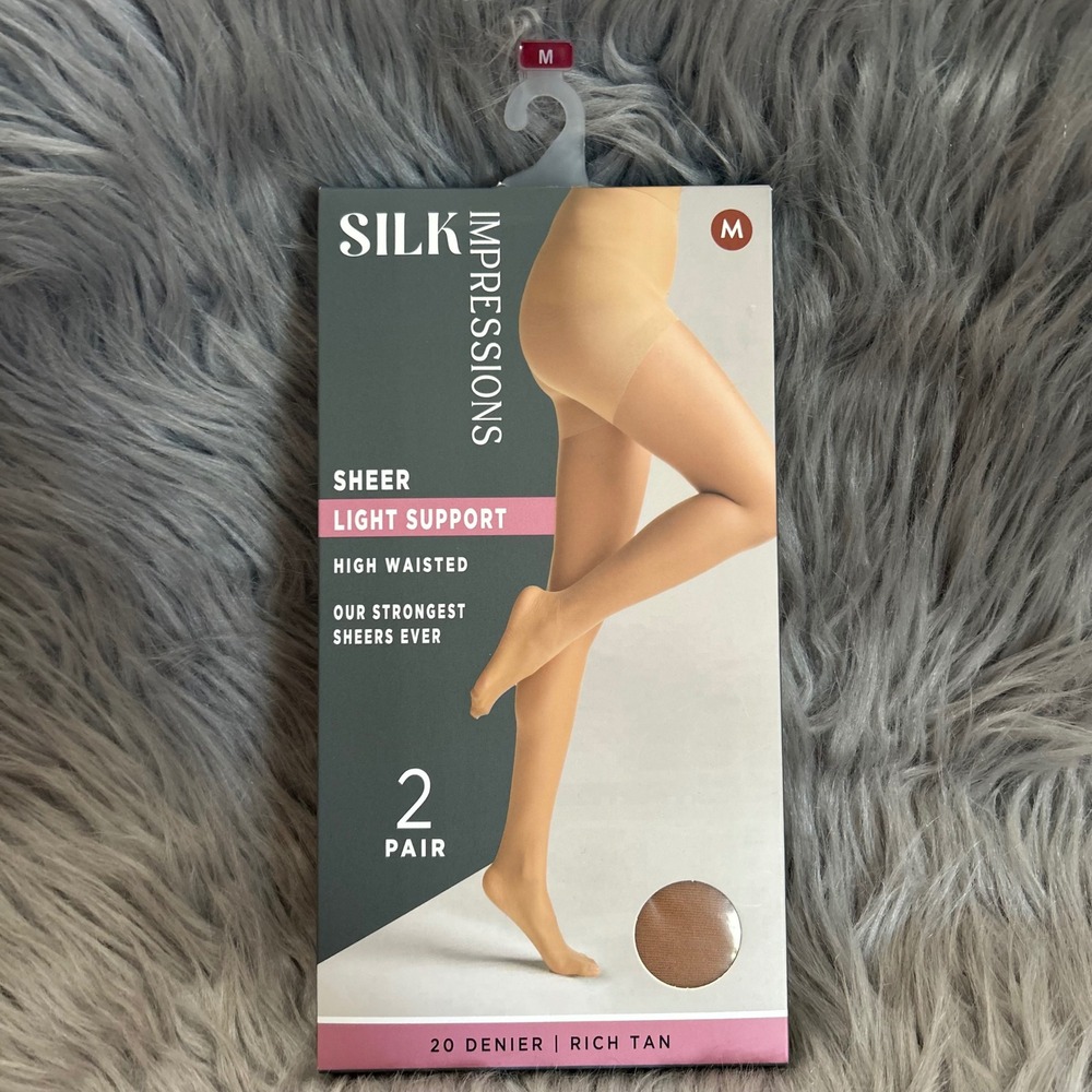 Silk‎ Impressions Sheer Light Support Womens Size Medium Rich Tan High Waisted